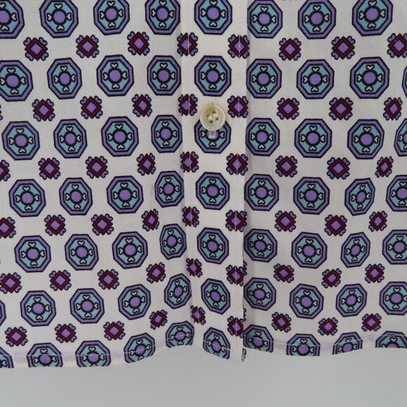 Talbots Womens 10 Non Iron Purple Blue Geometric Collar Button Shirt Top Blouse - Picture 3 of 10